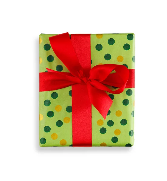 Pudełko zapakowane w zielonej i czerwonej wstęgi — Zdjęcie stockowe