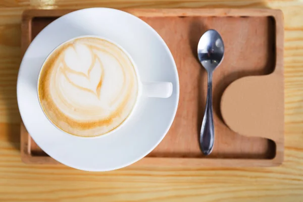 Cafetería contador de fondo con taza de café, vista superior —  Fotos de Stock