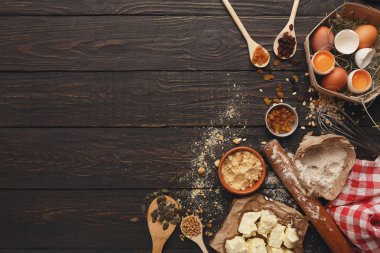 Malzemeler için pasta arka plan kopya alanı ile pişirme