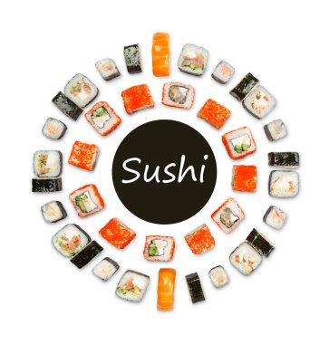 Suşi, maki ve beyaz arka plan üzerinde izole rulo