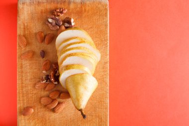 Sağlıklı gıda, meyve arka plan, dilimlenmiş armut