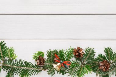 Şeker ve köknar ağacı ahşap sınırında Noel arka plan