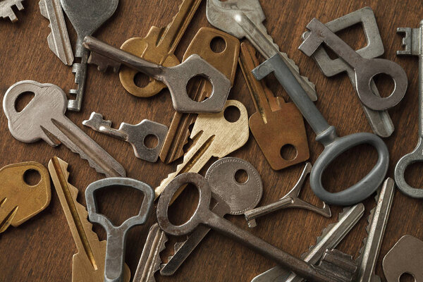 Many different keys on wood