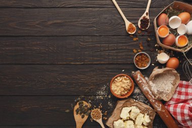 Malzemeler için pasta arka plan kopya alanı ile pişirme