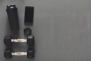 Fitness arka plan, spor ekipmanları, kopyalama alanı