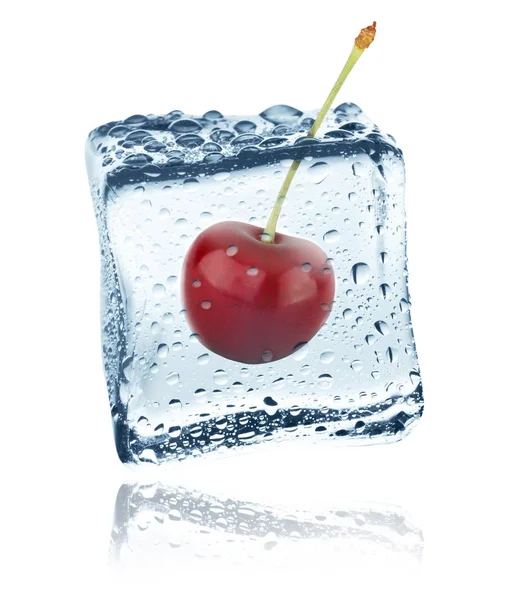 Cherry frozen in ice cube, isolated — Stock Photo, Image