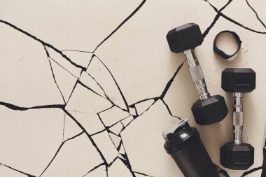 Fitness arka plan, spor ekipmanları, kopyalama alanı