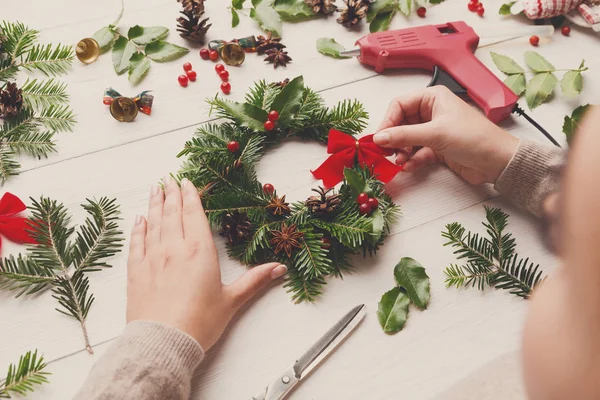Handmade craft wreath, christmas decoration, ornament, ribbons