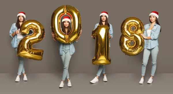 Collage de fille avec 2018 nombre ballons portraits — Photo