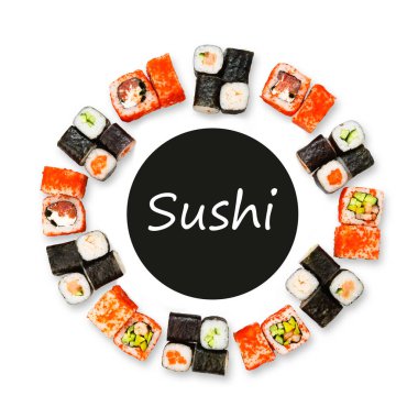 Suşi, maki ve beyaz arka plan üzerinde izole rulo