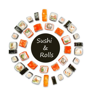 Suşi, maki ve beyaz arka plan üzerinde izole rulo