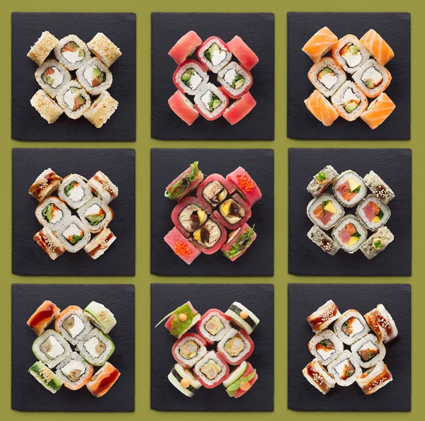 Collage de surtidos conjuntos de sushi — Foto de Stock