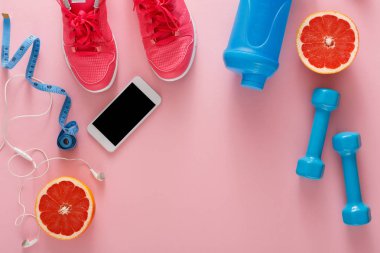 Fitness arka plan, spor ekipmanları, kopyalama alanı