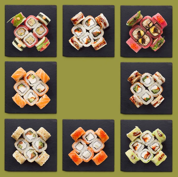 Collage de surtidos conjuntos de sushi — Foto de Stock