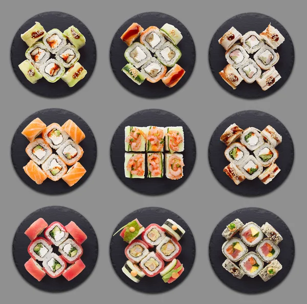 Koláž z nejrůznějších sushi nastaví — Stock fotografie