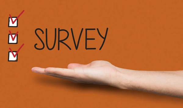 Survey background with checkboxes and hand