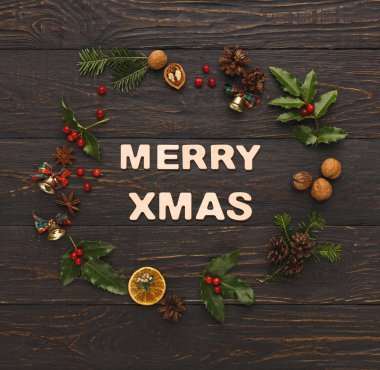 Merry xmas tebrik, dekorasyon arka plan