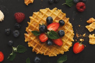 Meyve, Kahvaltı arka plan ile yuvarlak waffle