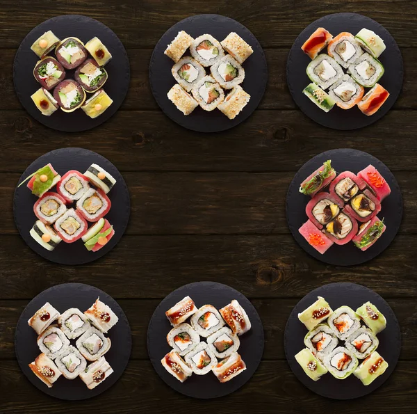 Collage av blandade sushi set — Stockfoto