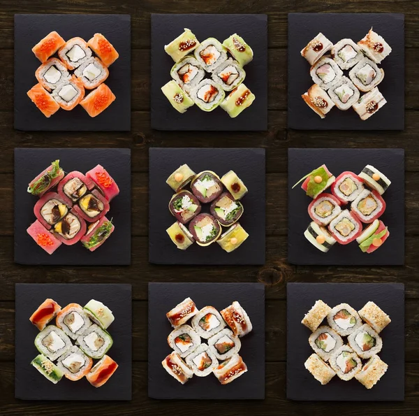 Коллаж разнообразных наборов суши — стоковое фото