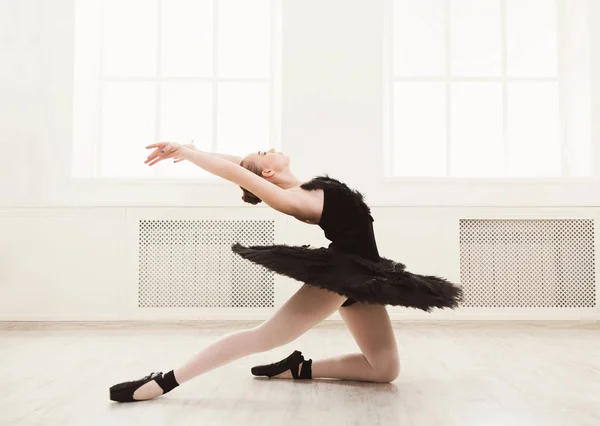 Hermosa bailarina elegante en vestido de cisne negro —  Fotos de Stock