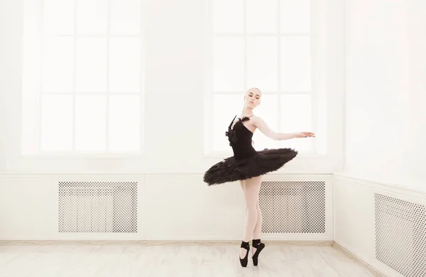 Schöne anmutige Ballerina im schwarzen Schwanenkleid — Stockfoto