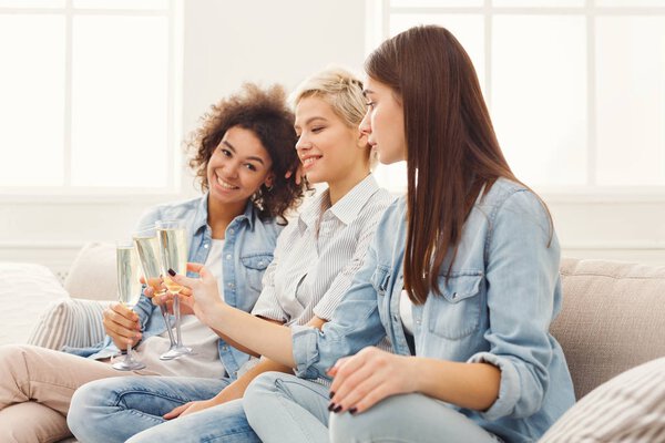 Друзья тосты с бокалами вина дома
