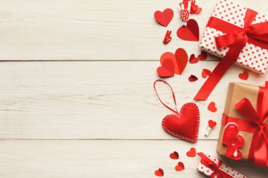 Sevgililer günü arka plan, el yapımı giftbox Wood, kopya alanı