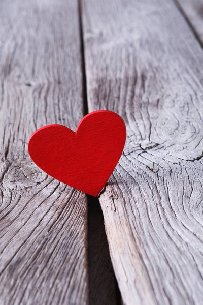 Valentine day, paper heart on wood background, copy space
