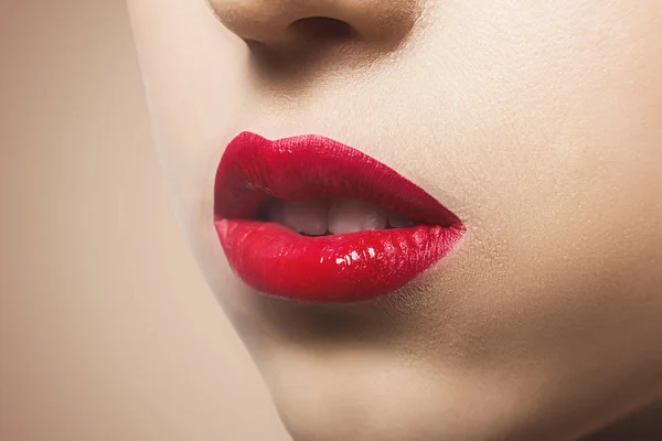 Make-up artist applicare il rossetto con pennello, bellezza — Foto Stock