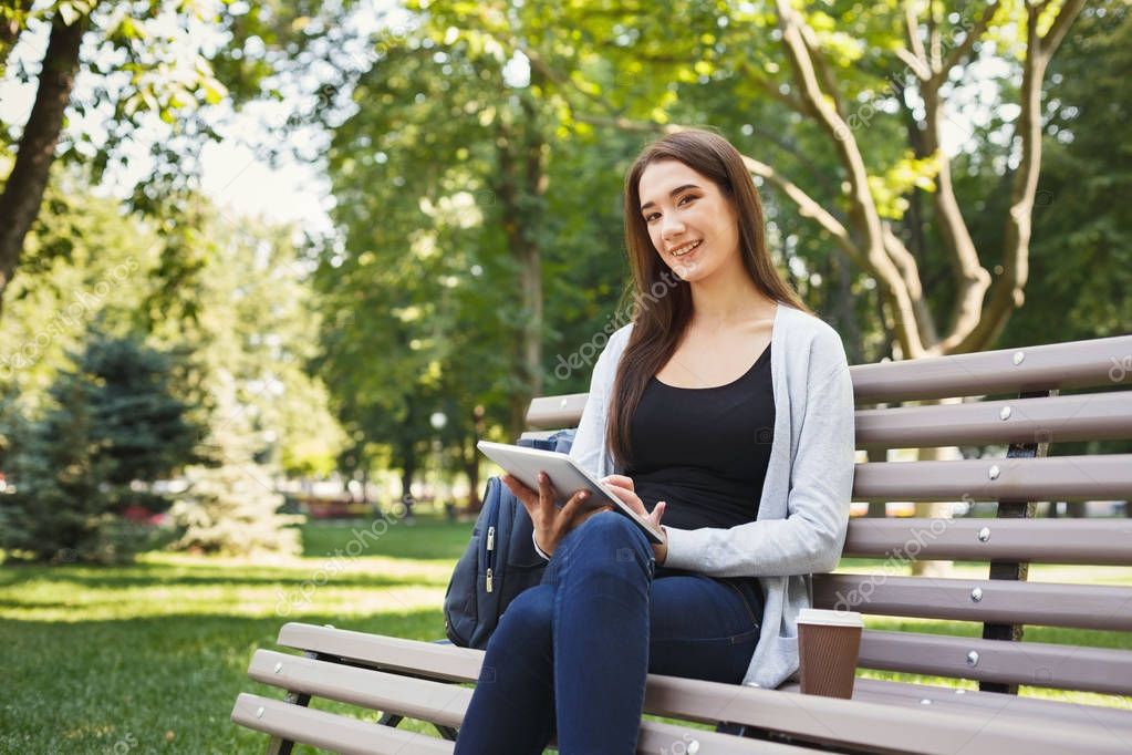 Glamour brunette students outdoor