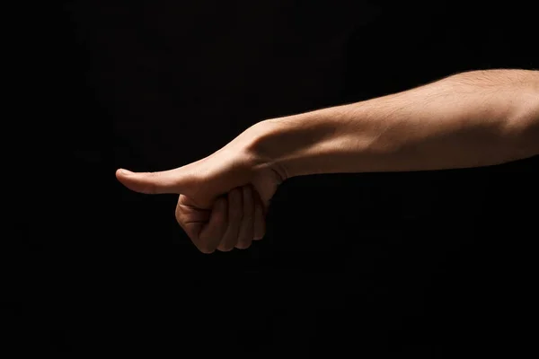 手手势-男子指向, 孤立在黑色 — 图库照片