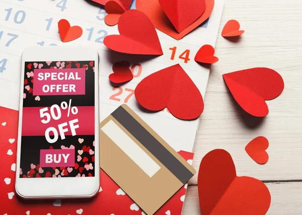 Dia dos Namorados vendas na internet e compras online — Fotografia de Stock