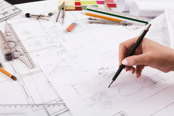 Architect architecturaal project close-up tekening — Stockfoto