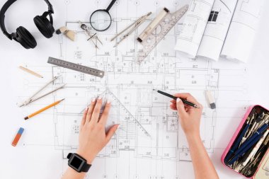 Mimari Proje üstten görünüm çizim mimar