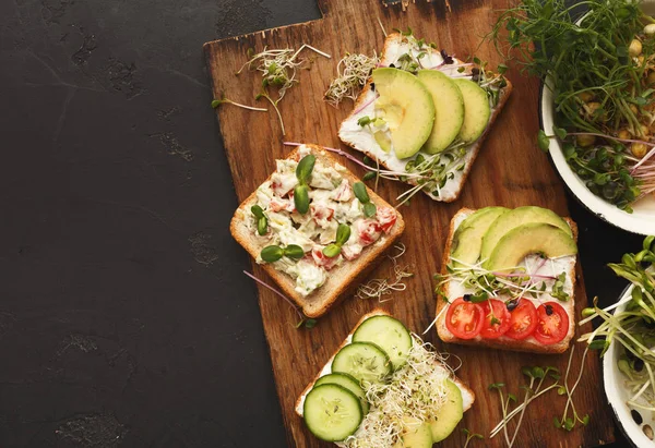 Разнообразие здоровых вегетарианских бутербродов — стоковое фото