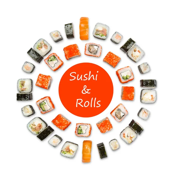 Набор суши, маки и рулонов на белом фоне — стоковое фото