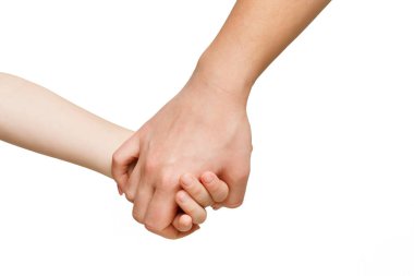 Anne ona çocuğun izole elini tutarak