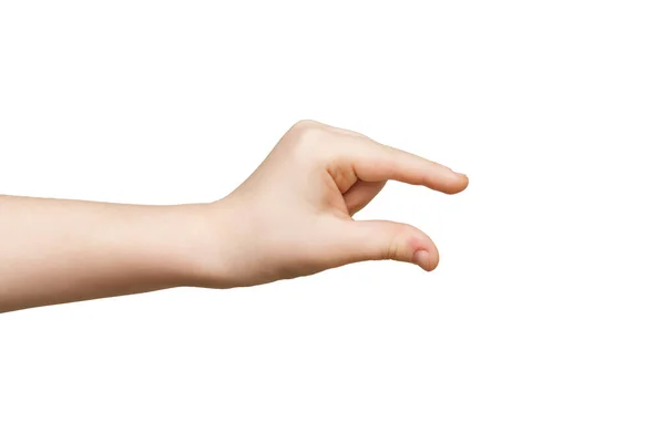 Kid hand measuring something, cutout, gesture — Stock Photo, Image
