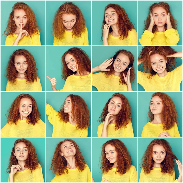 Emotions set of young woman at studio background — Stock Photo, Image