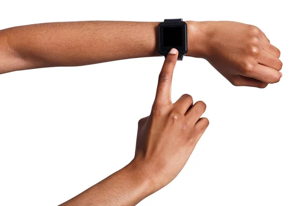 スマートな腕時計を身に着けている手のモックアップ素材 — ストック写真