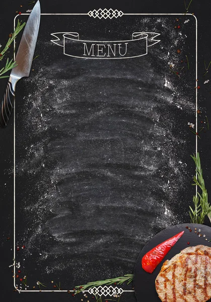 Chalkboard preto como maquete para menu de restaurante — Fotografia de Stock