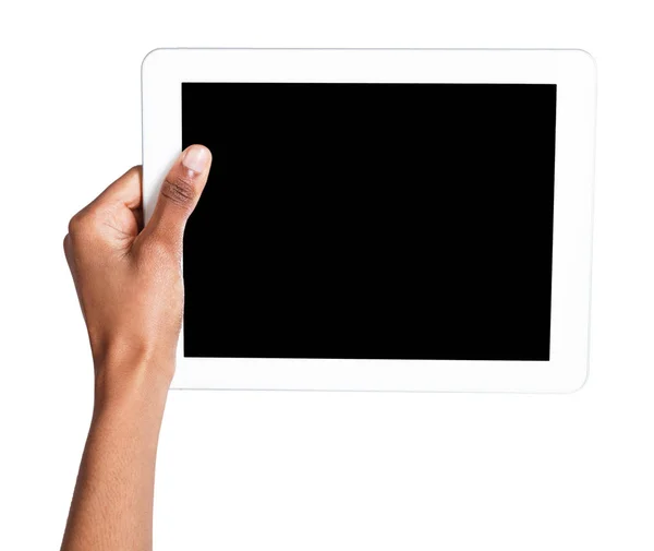 Black woman holding digital tablet isolated — Stock Photo, Image