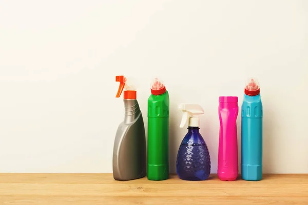 Group of colorful cleaning products on white background — Stock Photo, Image