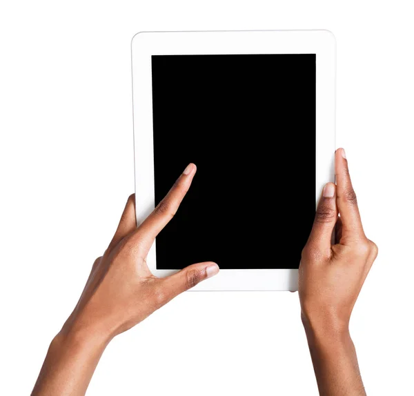 Holding ve boş ekran tablet işaret — Stok fotoğraf