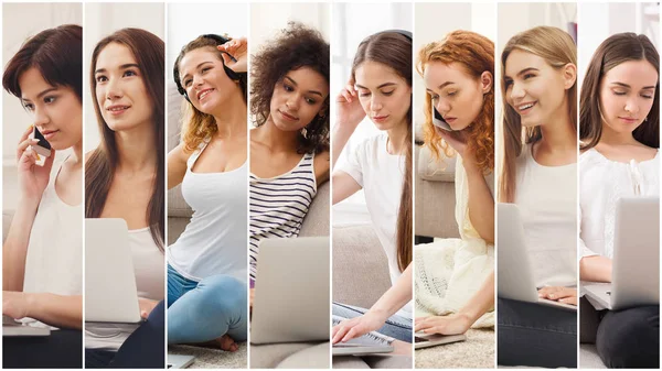 Collage di diverse donne che parlano sul cellulare — Foto Stock