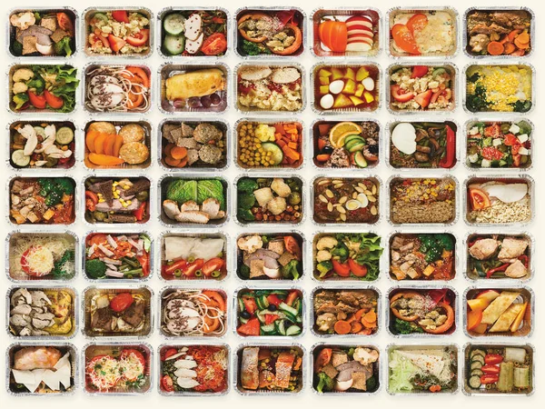 Conjunto de levar caixas de comida no fundo branco — Fotografia de Stock