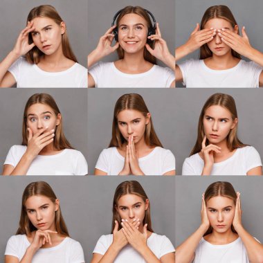 Kadın farklı duygular seti