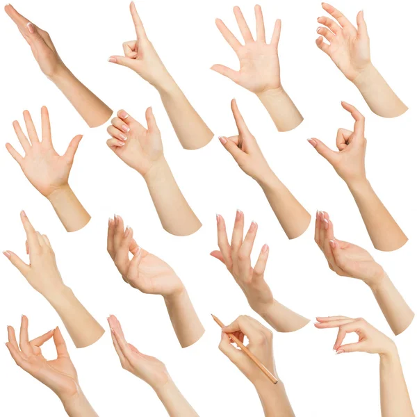 Set of white female hands showing symbols — Stock Photo, Image