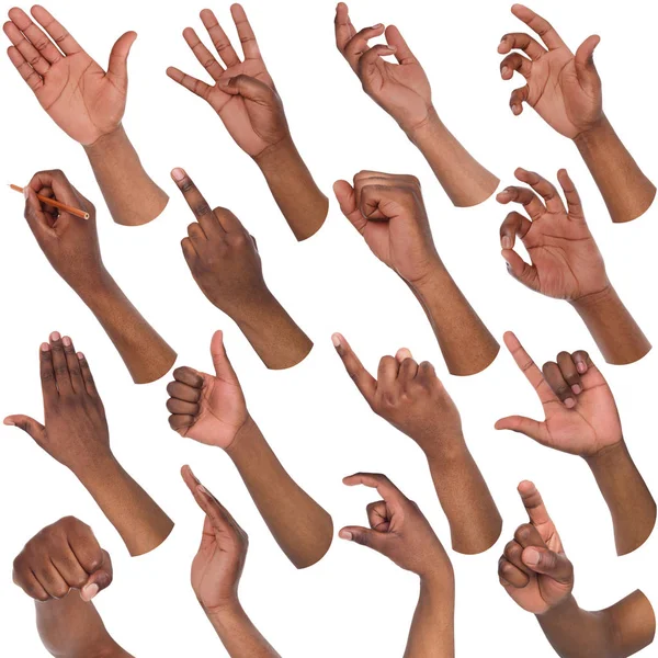 Ensemble de mains masculines noires montrant des symboles — Photo